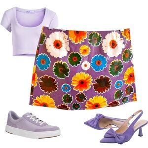 Handmade Y2K Floral Oilcloth Mini Skirt - Unique -Size 8 - Glossy Mod 70s Vibe